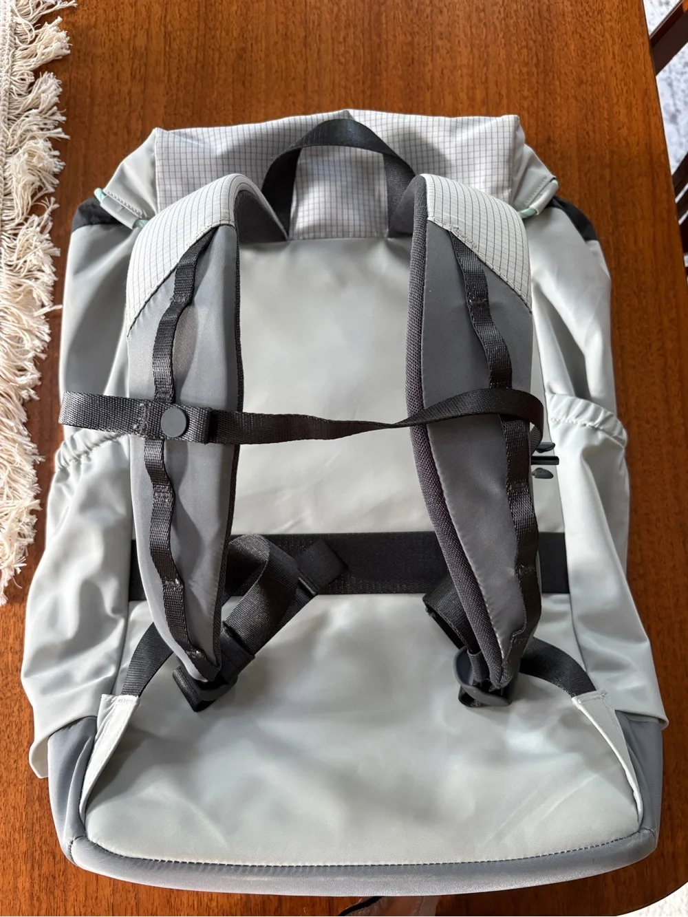 lululemon athletica Light Gray Backpack Jacket Pack with Mint Accents